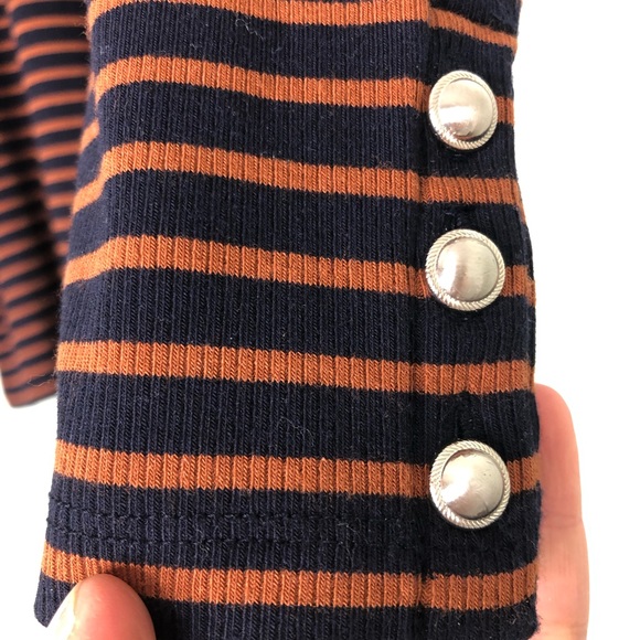Talbots 2020 Orange & Navy Ribbed Stripe Button Cuff Turtle Neck Size Medium P - Picture 5 of 10